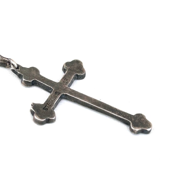 Sterling Silver Budded Cross With Marcasites and 16” Chain Necklace - Picture 7 of 12